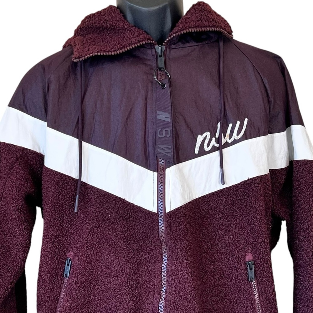 Nike Sportswear NSW Sherpa Windrunner Maroon Fleece Jacket 930316-659 - Picture 3 of 16